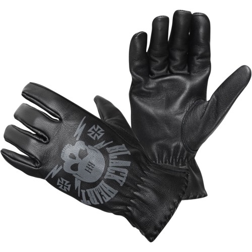 Leather Motorcycle Gloves W-TEC Black Heart Skull