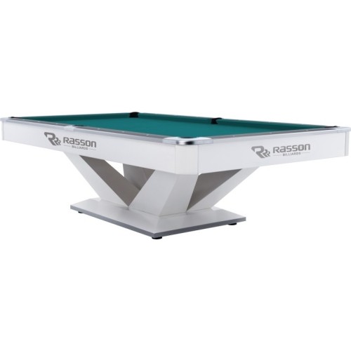 Billiard Table, Pool, Rasson Victory II Plus, White, 8 ft., Simonis 760 blue green