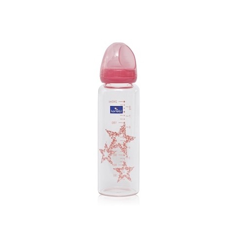 Glass Feeding Bottle Baby Care, With Anti-colic Nipple, 240 ml, Pink