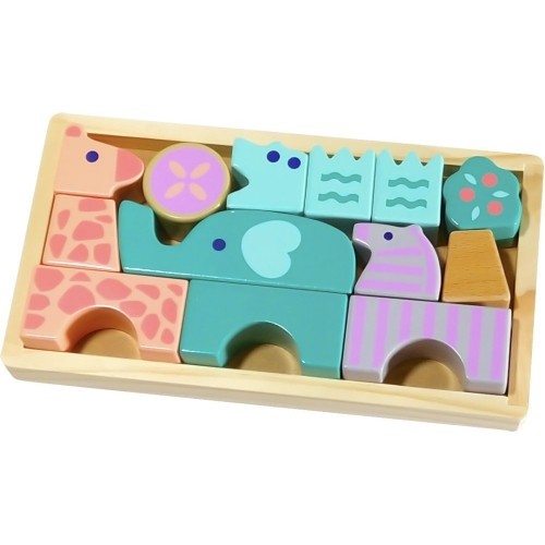 Wooden blocks animals 13 pcs. Animals Ecotoys