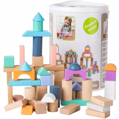 Klocki drewniane Eco Toy 100 szt Pastelowe