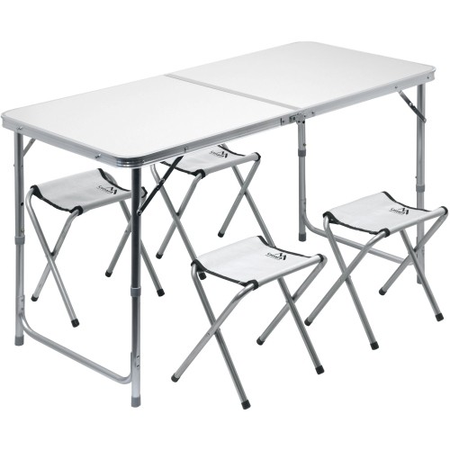 Foldable Camping Table + 4x Chairs Cattara Double - Gray