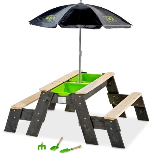 EXIT Aksent sand & water and picnic table (2 benches) with parasol and gardening tools