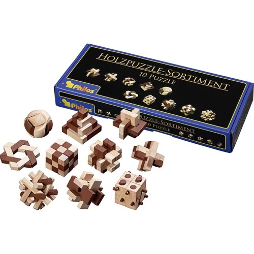 Game Philos Wooden Puzzle Assortment, 10 Puzzles 6922