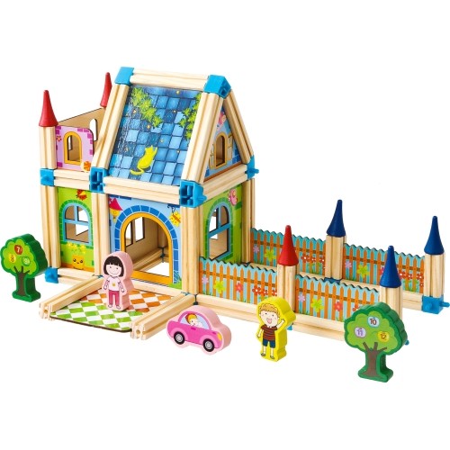 Wooden building blocks construction house 6in1