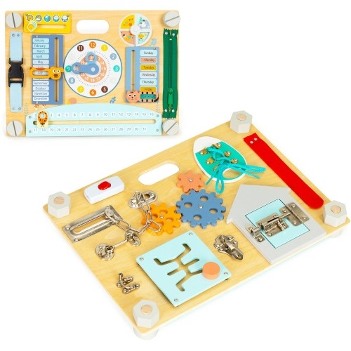 Double-sided wooden sensory manipulative board for children