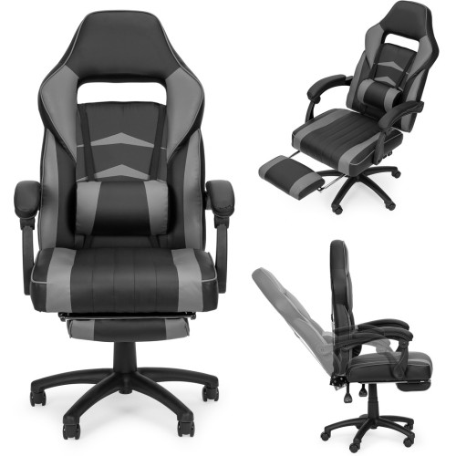 Office gaming chair with adjustable footrest and lumbar cushion