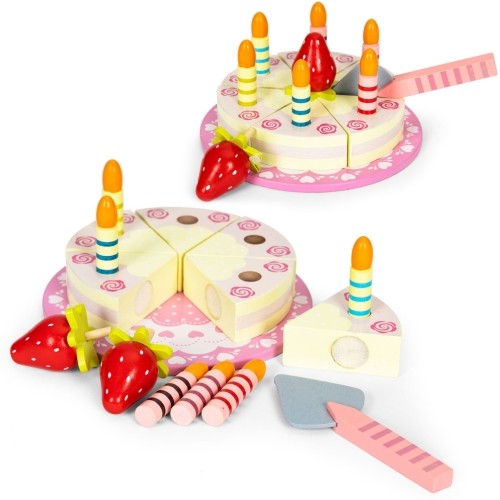 Wooden cake set velcro candles fruit for children 16 elements