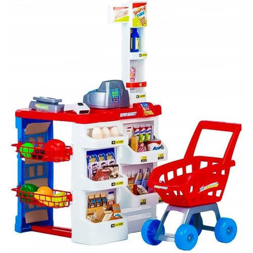 Large store Supermarket stall for children with cash register scale and scanner