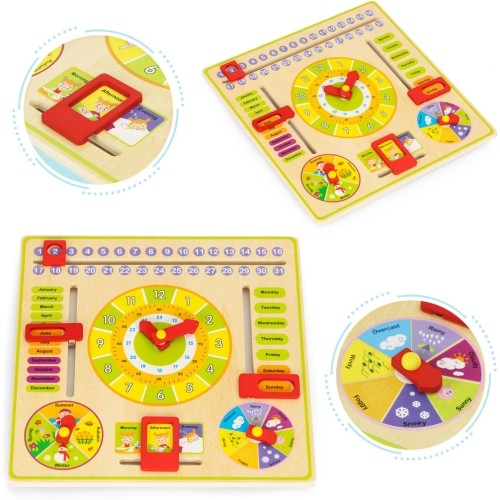 Wooden educational board manipulative calendar clock ECOTOYS