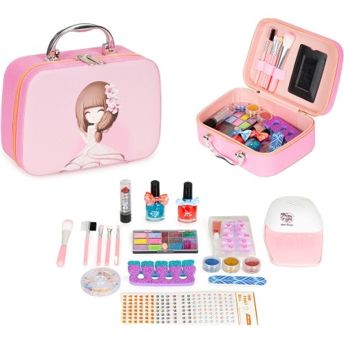 Set of cosmetics for children trunk with mirror UV LED lamp