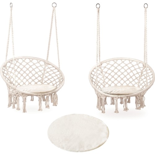 Hanging garden swing chair with pillow GoodHome White