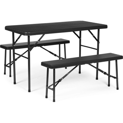 Catering set table 120 cm 2 benches banquet set - black