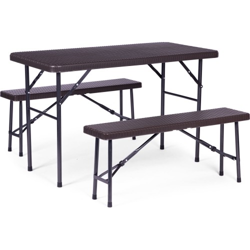 Catering set table 120 cm 2 benches banquet set - brown