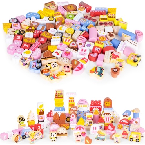 Wooden educational blocks set - Candy city 116 el.