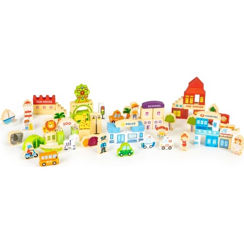 Wooden educational blocks zoo city 120 el.