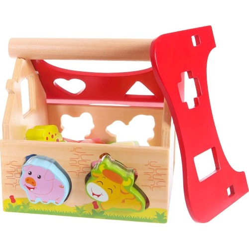 Drewniany domek, farma sorter z klockami Ecotoys