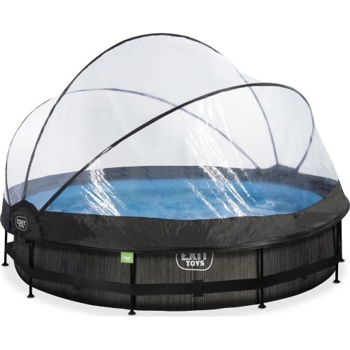 EXIT Black Wood pool ø360x76cm with filter pump and dome - black