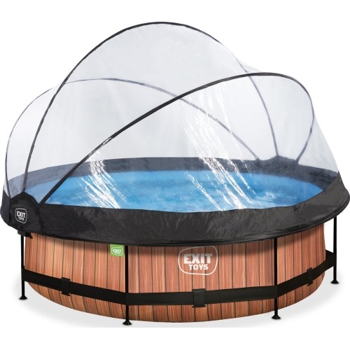 EXIT Wood pool ø300x76cm with dome and filter pump - brown