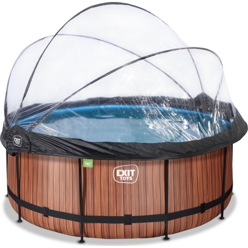 EXIT Wood pool ø360x122cm with dome and sand filter pump - brown