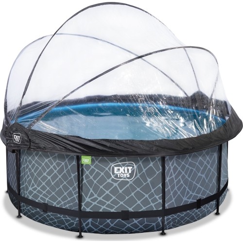 EXIT Stone pool ø360x122cm with dome and sand filter pump - grey