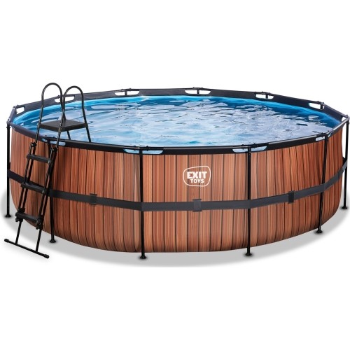 EXIT Wood pool ø450x122cm with filter pump - brown