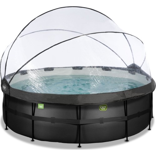 EXIT Black Leather pool ø427x122cm with sand filter pump and dome and heat pump - black