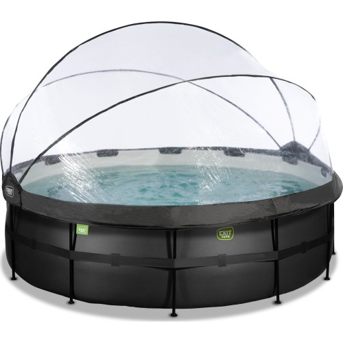 EXIT Black Leather pool ø450x122cm with sand filter pump and dome - black