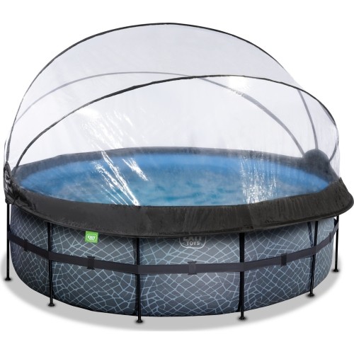 EXIT Stone pool ø427x122cm with sand filter pump and dome - grey