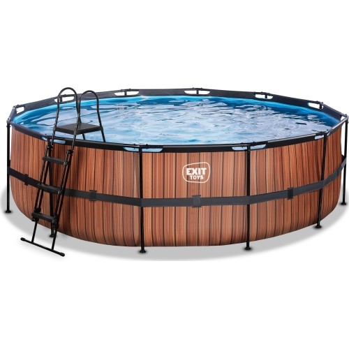 EXIT Wood pool ø488x122cm with filter pump - brown