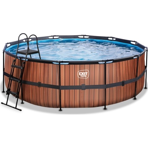 EXIT Wood pool ø427x122cm with filter pump - brown