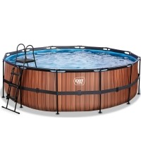 EXIT Wood pool ø450x122cm with sand filter pump - brown