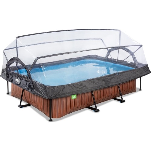 EXIT Wood pool 300x200x65cm with dome and filter pump - brown