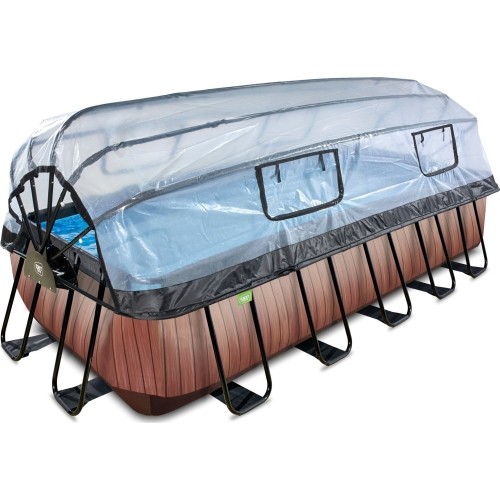 EXIT Wood pool 540x250x122cm with dome and sand filter pump - brown