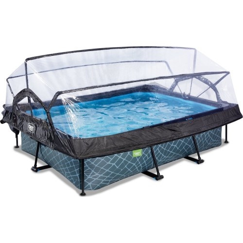 EXIT Stone pool 220x150x65cm with dome and filter pump - grey