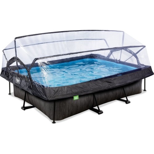 EXIT Black Wood pool 300x200x65cm with filter pump and dome - black