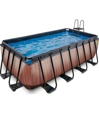 EXIT Wood pool 400x200x122cm with sand filter pump - brown