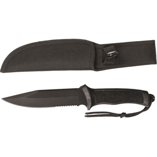 BLACK COMBAT KNIFE WITH RUBBER HANDLE