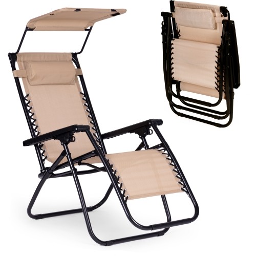 Garden beach lounger adjustable backrest movable canopy Modernhome - beige