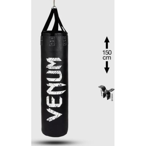 Venum Challenger Heavy bag + Ceiling Hook - Black/White - Filled - 150cm