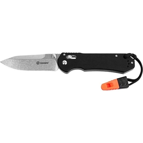 Ganzo G7452-BK-WS folding knife with whistle