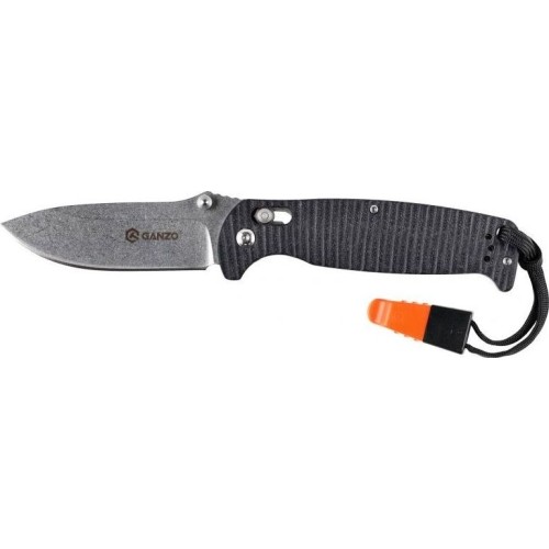 Ganzo G7412P-BK-WS folding knife with whistle.