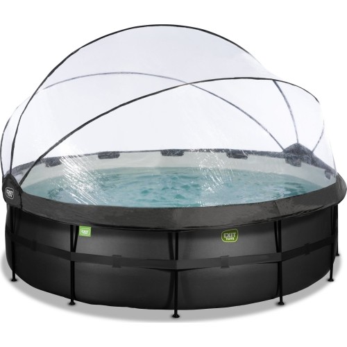 EXIT Black Leather pool ø488x122cm with sand filter pump and dome - black