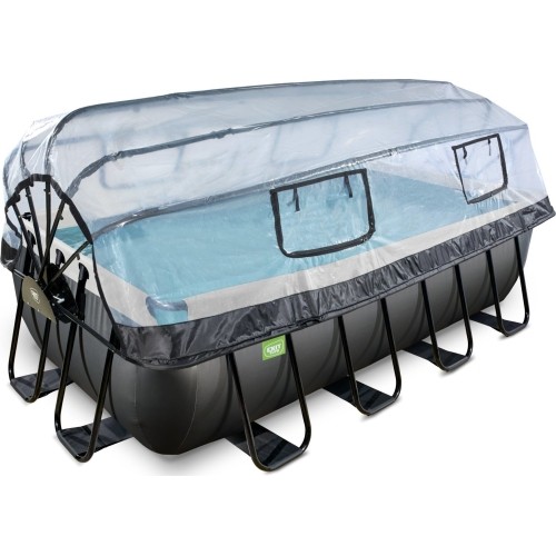 EXIT Black Leather pool 400x200x100cm with sand filter pump and dome - black