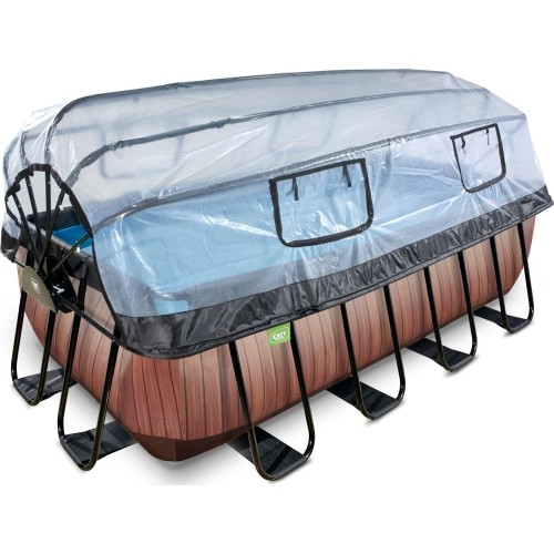 EXIT Wood pool 400x200x122cm with sand filter pump and dome - brown