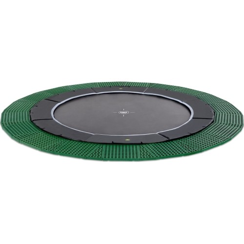 EXIT Dynamic ground level trampoline ø427cm with Freezone safety tiles - black