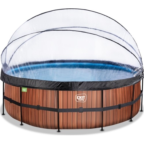 EXIT Wood pool ø450x122cm with dome and sand filter pump - brown