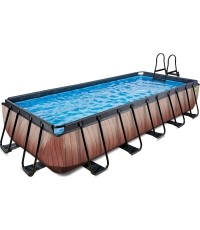 EXIT Wood pool 540x250 cm with sand filter pump - brown Framed pool Rectangular 12600 L