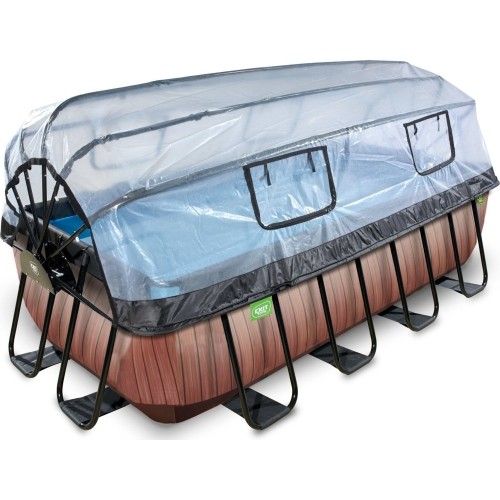 EXIT Wood pool 400x200 cm with dome and sand filter pump - brown Framed pool Rectangular 7020 L