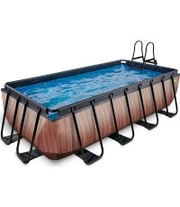 EXIT Wood pool 400x200 cm with sand filter pump - brown Framed pool Rectangular 7020 L